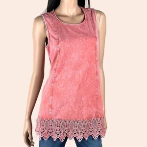 Coldwater Creek Watermelon Pink Swing Tunic Size Medium Washed Hues Lacy border